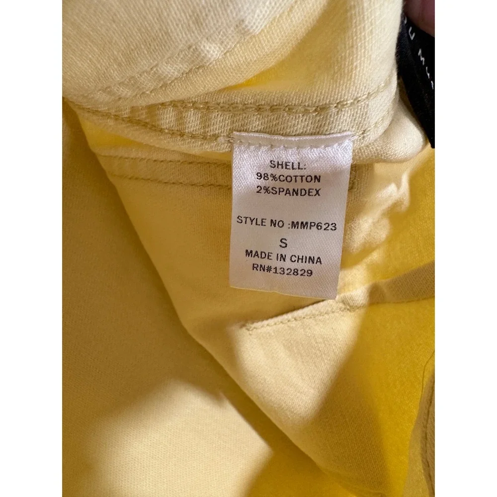 Miou Muse Pale Yellow High‎ Waisted Wide Leg Raw Hem Cropped Jeans Small